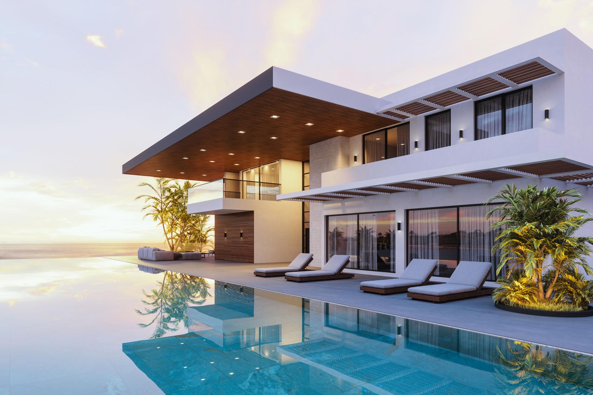 Luxury Tropical Pool Villa At Dusk